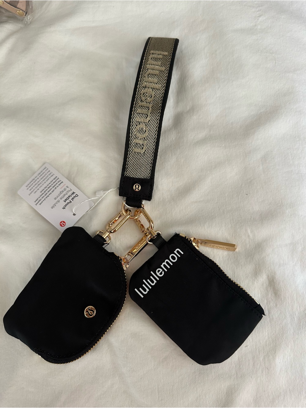 lululemon athletica Black Dual Pouch Key & Card Holder with Gold Hardware